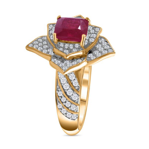 AA Afrikanischer Rubin (Fissure gef&uuml;llt), Wei&szlig;er Zirkon Ring, 925 Silber Gelbgold Vermeil (Gr&ouml;&szlig;e 18.00) ca. 3.96 ct image number 2