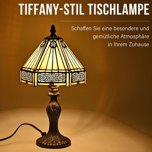 Handgefertige Tiffany-Stil Tischlampe, Buntglas, Antik-Design, Braun image number 1