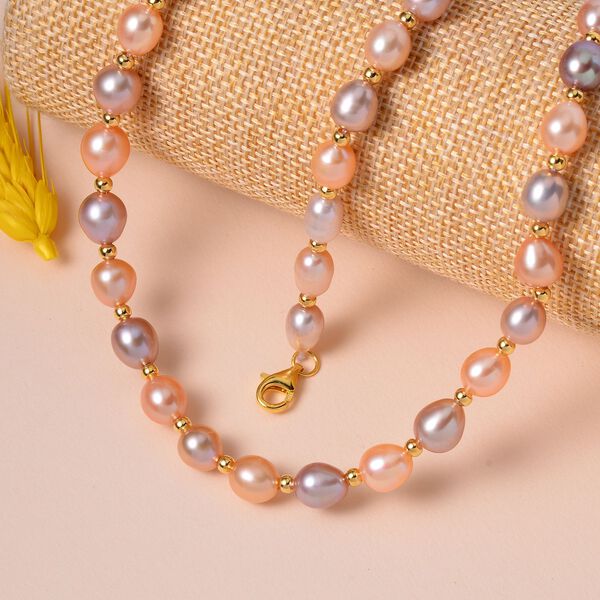 Mehrfarbige S&uuml;&szlig;wasser Perle Halskette ca. 45 cm 925 Silber vergoldet image number 2