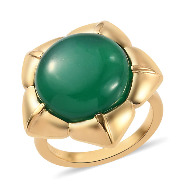 Gr&uuml;ner Onyx-Ring, Ionenbeschichtetes Messing, 750 Gelbgold vergoldet  ca. 7,83 ct image number 4