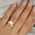 Weiße Edison Perle und Mehrfarbig Edelsteine Bypass Ring 925 Silber Zweifarbige Beschichtung image number 2