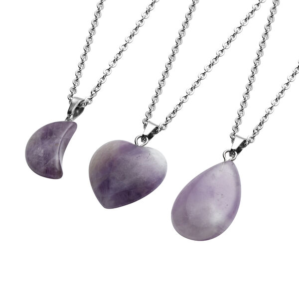 3er- Set afrikanische Amethyst-Anh&auml;nger mit Kette, ca. 50 cm, Edelstahl ca. 40,00 ct image number 3