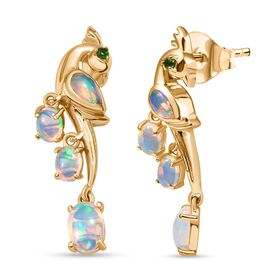 AA Natürlicher, äthiopischer Welo Opal Ohrringe 925 Silber 750 Gelbgold Vermeil ca. 1.50 ct