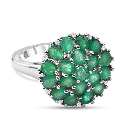 Kagem sambischer Smaragd Ring, 925 Silber platiniert (Größe 17.00) ca. 2,45 ct