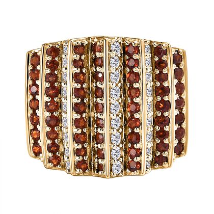 GP Art Deko Kollektion - Wei&szlig;er Zirkon und roter Granat Ring, 925 Silber Gelbgold Vermeil (Gr&ouml;&szlig;e 17.00) ca. 4.82 ct