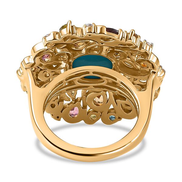 AA Amerikanischer nat&uuml;rlicher Sleeping Beauty T&uuml;rkis, Mehrfarbiger-Turmalin Ring, 925 Silber Gelbgold Vermeil (Gr&ouml;&szlig;e 19.00) ca. 4.84 ct image number 6