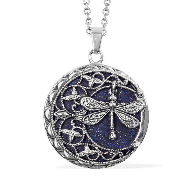 Blauer Sandstein Anhänger mit Kette ca. 50 cm in Edelstahl image number 0