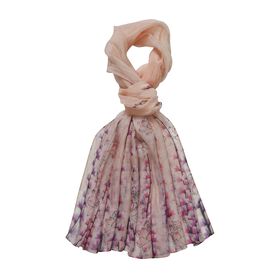 LA MAREY - Luxuriöser Floral-Print Schal, Merinowolle und Maulbeerseide, beige