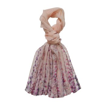 LA MAREY - Luxuri&ouml;ser Floral-Print Schal, Merinowolle und Maulbeerseide, beige