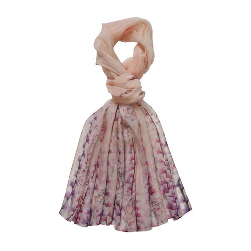 LA MAREY - Luxuriöser Floral-Print Schal, Merinowolle und Maulbeerseide, beige image number 0
