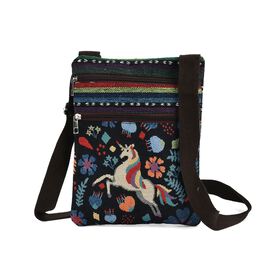 Crossbody-Tasche mit Einhorn, 3 Reißverschlussfächer, verstellbarer Schultergurt (ca. 120 cm), 21x28 cm, Mehrfarbig