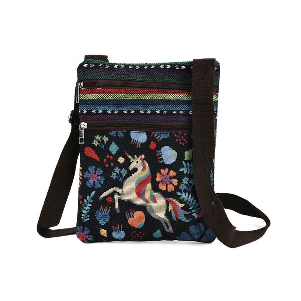 Crossbody-Tasche mit Einhorn, 3 Rei&szlig;verschlussf&auml;cher, verstellbarer Schultergurt (ca. 120 cm), 21x28 cm, Mehrfarbig