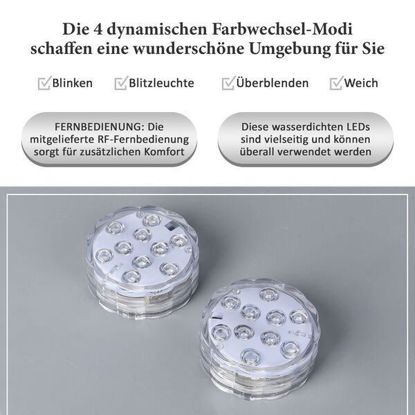2er Set, LED Wasserfarblicht mit Fernbedienung (ca. 7x7x2cm) image number 2