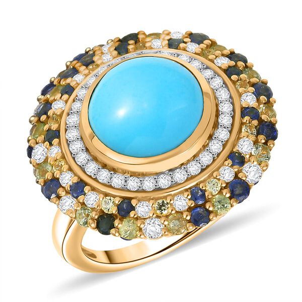 AA Sleeping Beauty T&uuml;rkis, Blauer Saphir Ring 925 Silber 750 Gelbgold Vermeil (Gr&ouml;&szlig;e 20.00) ca. 5.86 ct image number 4