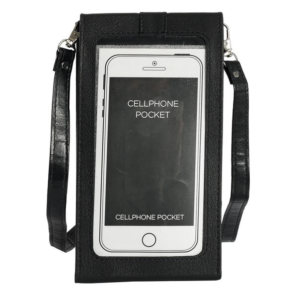 100% echte Leder Crossbody Handy-Brieftasche mit RFID Schutz, Schwarz image number 3