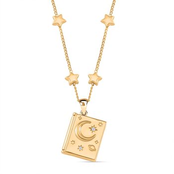 Wei&szlig;e Kristall, Buchanh&auml;nger-Halskette mit Sternen und 'You're my soulmate'-Gravur, ca. 45 cm, Messing