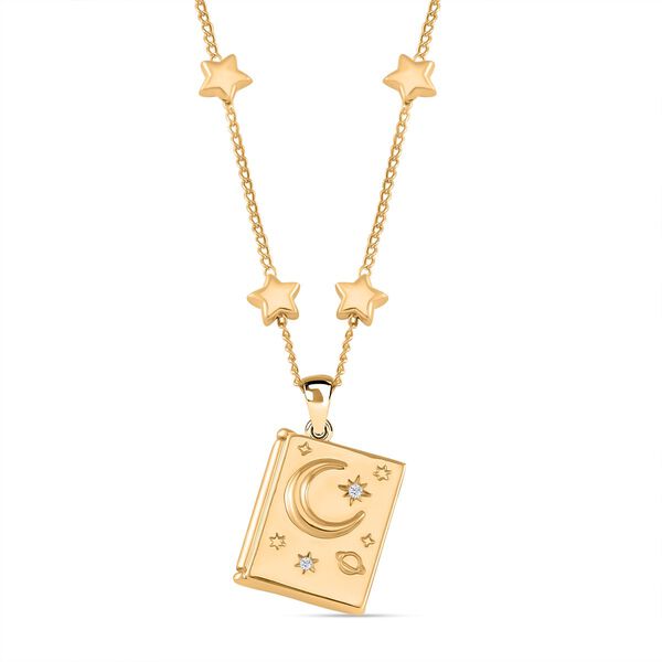 Wei&szlig;e Kristall-Buch-Anh&auml;nger mit Sternen und 'You're my soulmate'-Gravur und 45 cm Kette