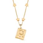 Weiße Kristall, Buchanhänger-Halskette mit Sternen und 'You're my soulmate'-Gravur, ca. 45 cm, Messing