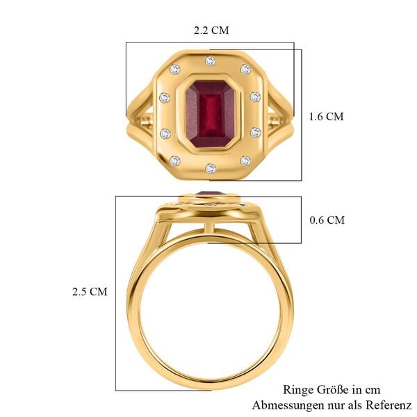 Afrikanischer Rubin (Fissure gefüllt), Weißer Zirkon Ring, 925 Silber vergoldet (Größe 17.00) ca. 2.55 ct image number 7