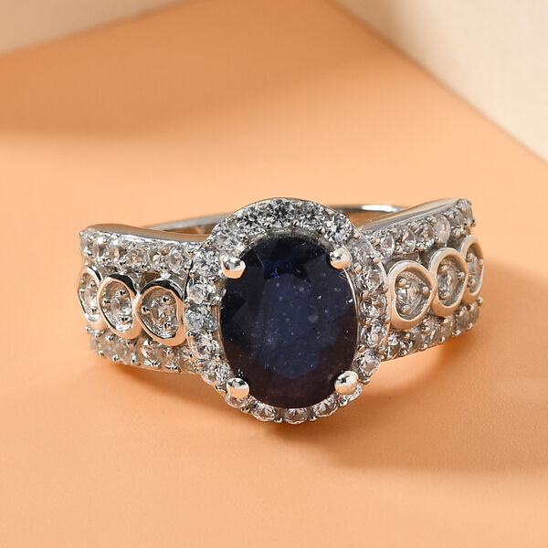 Masoala Saphir und Zirkon Ring, 925 Silber platiniert, 3,71 ct. image number 2