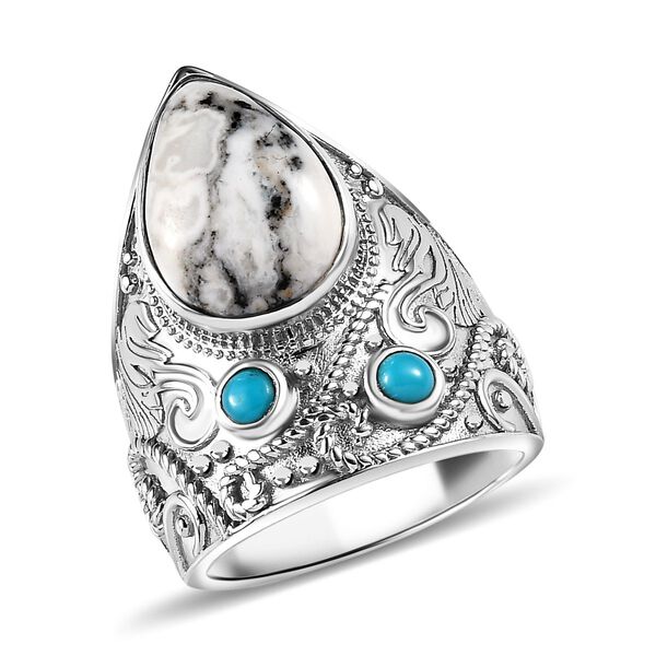 Weißer Büffel und Sleeping Beauty Türkis-Ring - 5,72 ct. image number 3