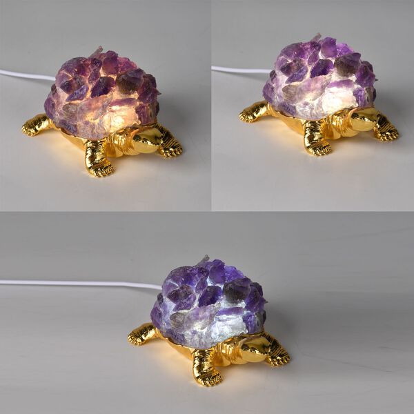 LIVMORE Leuchtende Kristallschildkr&ouml;te, Amethyst Optik, LED Licht, Lila image number 3