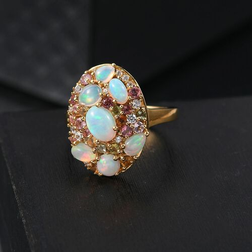 Pebble Bloom - D joy Natürlicher, äthiopischer Welo Opal Ring 925 Silber 750 Gelbgold Vermeil (Größe 17.00) ca. 2,43 ct image number 1