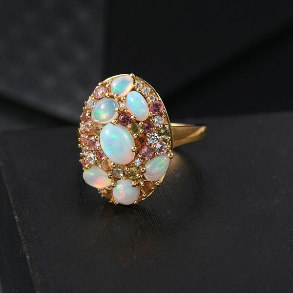 Pebble Bloom - D joy Natürlicher, äthiopischer Welo Opal Ring 925 Silber 750 Gelbgold Vermeil (Größe 17.00) ca. 2,43 ct image number 2