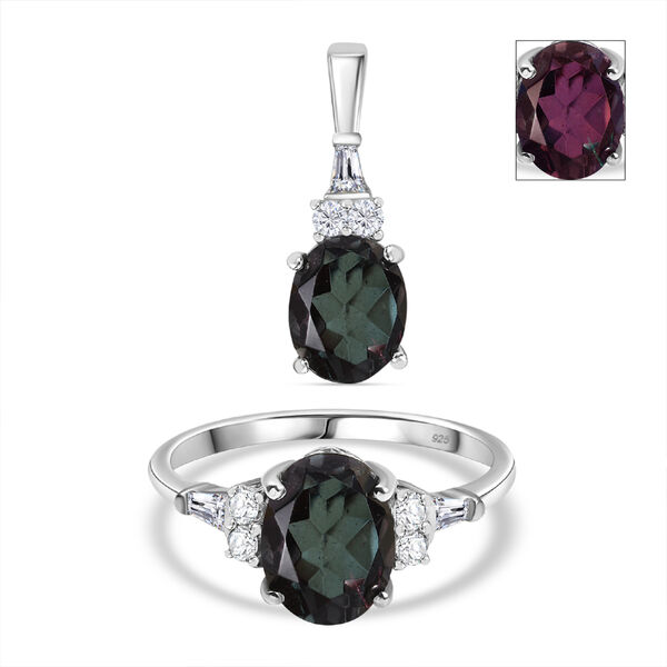 Alexandrit Quarz Triplette Schmuckset 925 Silber rhodiniert ca. 6,94 ct.