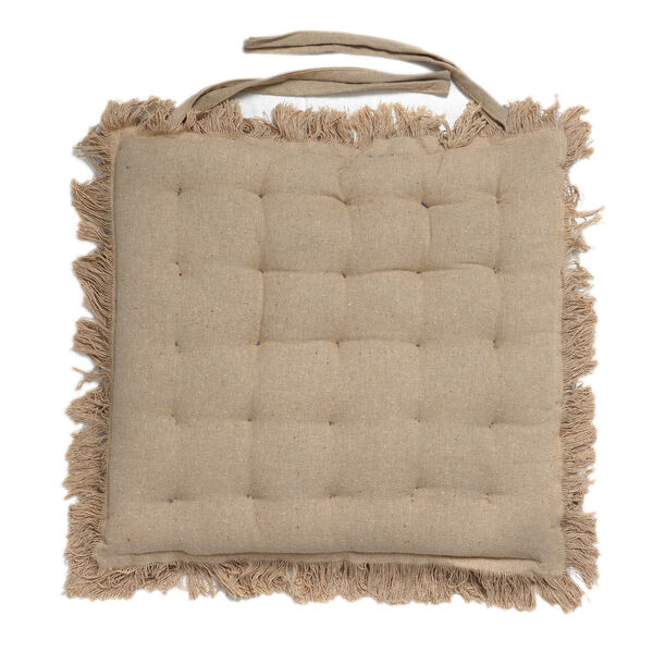 2er Set Stuhlpolster aus 100% Baumwolle mit Fransen und Bändern, 40x40x3 cm, Beige image number 3