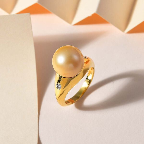 AA goldener Südseeperlen- und Moissanit-Ring - 12,65 ct. image number 2