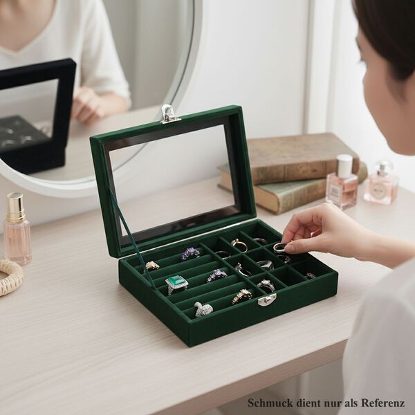 Elegante Schmuckbox aus edlem Samt mit Glasdeckel, 20x15x5 cm, Cremebeige image number 2