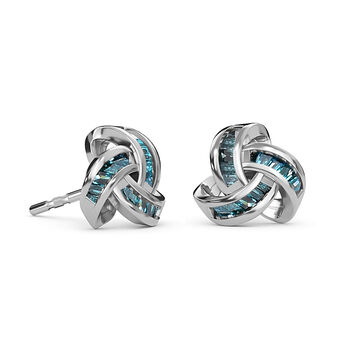 Liebesknoten blaue Diamant-Ohrstecker, 925 Silber platiniert - 0,25 ct.