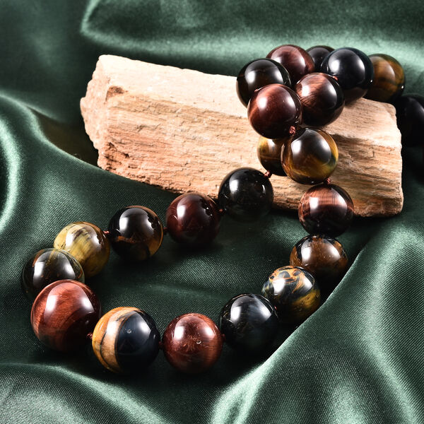 Mehrfarbige Tigerauge-Halskette, ca. 50 cm lang mit Magnetschloss, 925 Silber, ca. 823,65 ct image number 2