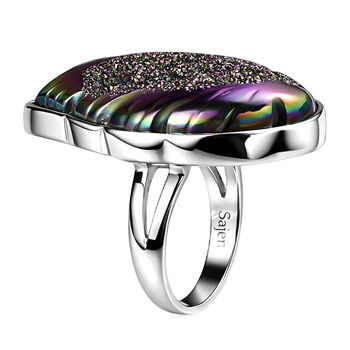 Sajen Silber-Fenster Drusy Wald Ring 925 Silber rhodiniert (Gr&ouml;&szlig;e 20.00) ca. 44.00 ct