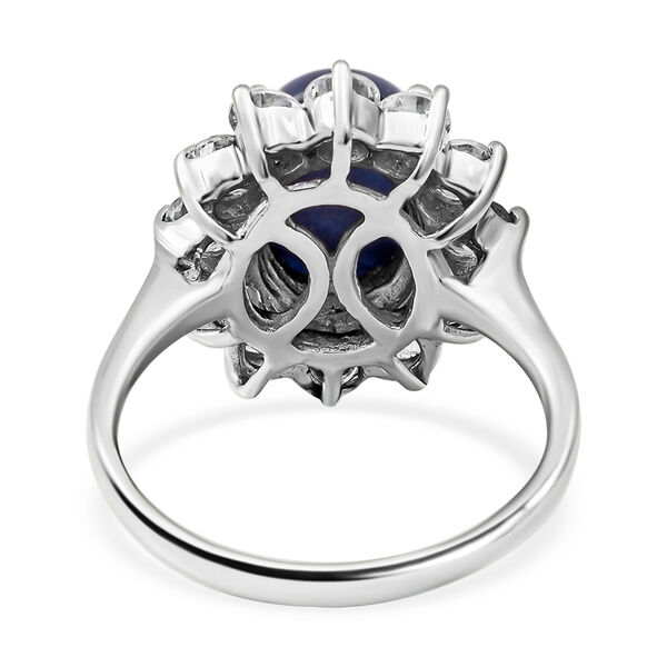 Blauer Stern-Saphir und Zirkon-Halo-Ring, 925 Silber platiniert, 5,46 ct. image number 4
