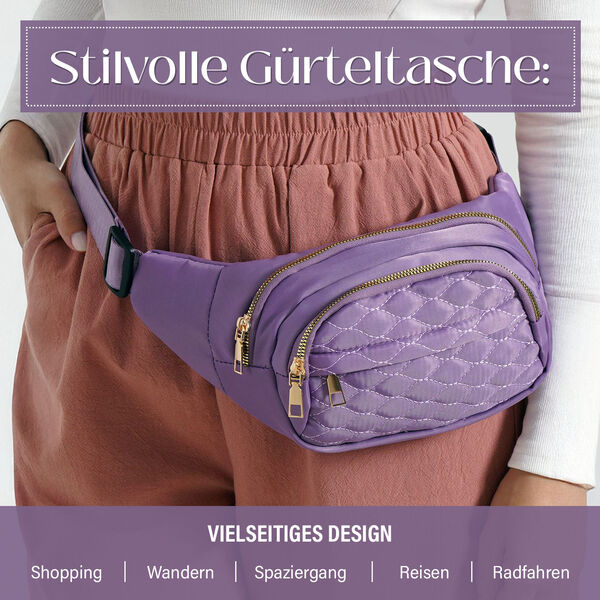 Nylon-Gürteltasche mit RFID-Schutz, 36x4x13cm, Lavendel image number 2