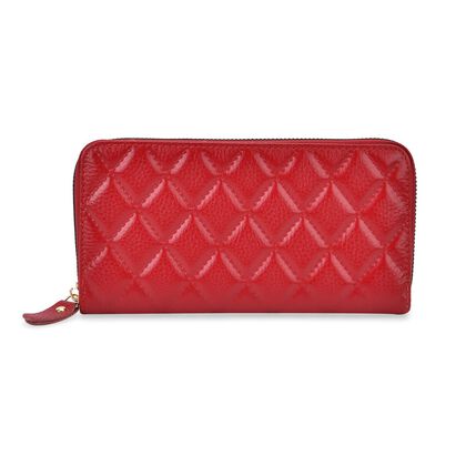 RFID-Geldb&ouml;rse aus echtem Leder mit Diamantpr&auml;gung, Rei&szlig;verschluss, 8 Kartenf&auml;cher, 19x2.5x9.5cm, Rot