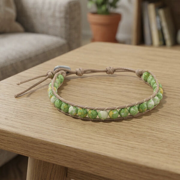 Flexibles gr&uuml;n-gelbes Regenblumen-Yuhua-Quarzit Armband - 35 ct. image number 2