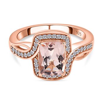 Morganit und wei&szlig;er Zirkon-Ring, 925 Silber Ros&eacute;gold Vermeil (Gr&ouml;&szlig;e 21.00) ca. 1.58 ct