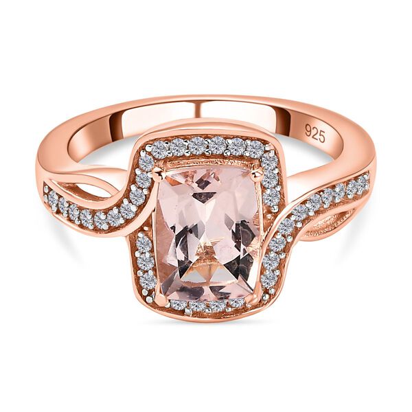 Morganit und wei&szlig;er Zirkon-Ring, 925 Silber Ros&eacute;gold Vermeil  ca. 1,58 ct