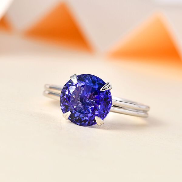 AAAA Tansanit, Wei&szlig;er Diamant Ring 950 Platin (Gr&ouml;&szlig;e 18.00) ca. 4.88 ct image number 2