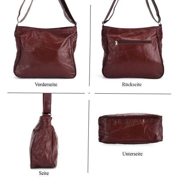 Umhängetasche aus Leder, Patchwork-Design, 31×11×27cm, Burgund image number 5