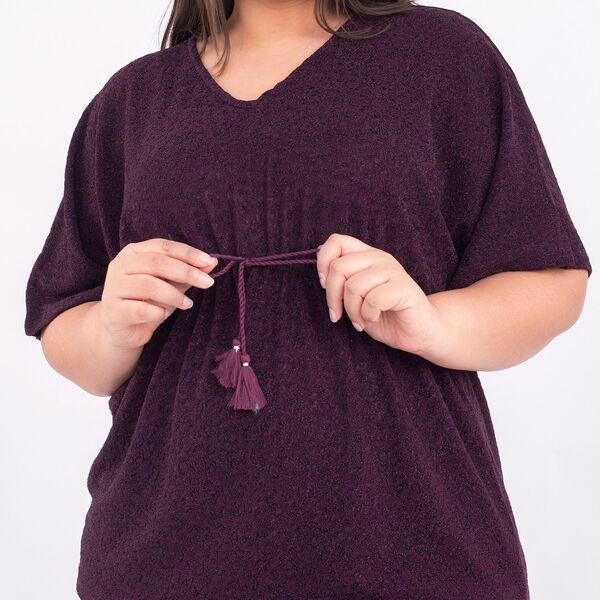 TAMSY Designer glitzer Tunika Bluse, One Size, Dunkelrot image number 4