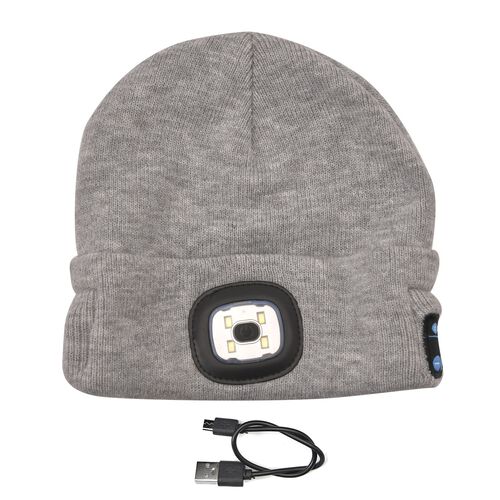 Vielseitige Strickmütze mit Bluetooth und eingebautem LED-Licht, 21x28cm, grau image number 0