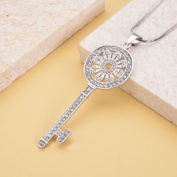 Wei&szlig;er Kristall-Anh&auml;nger mit Kette in Silberton - 1,50 ct. image number 2