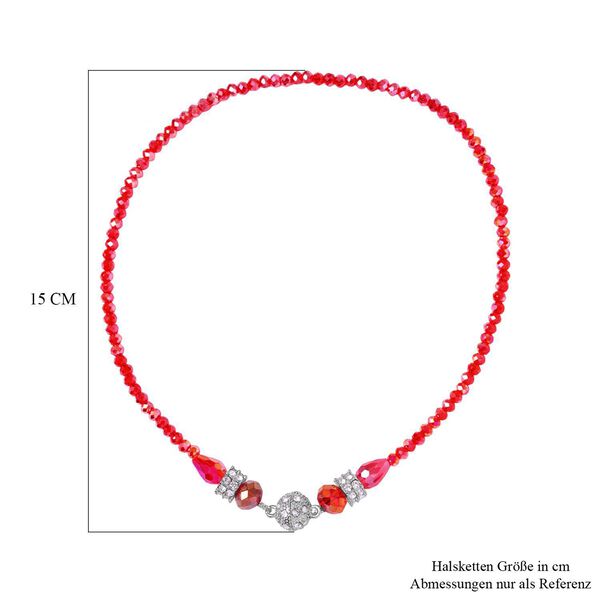 2er Set - Mehrreihige Rote Kristall Perlen Halskette und passende Ohrringe image number 5