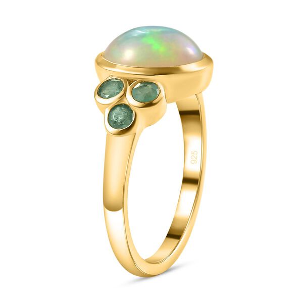 Nat&uuml;rlicher, &auml;thiopischer Welo Opal und Kagem sambischer Smaragd-Ring, 925 Silber Gelbgold Vermeil  ca. 2,06 ct image number 5
