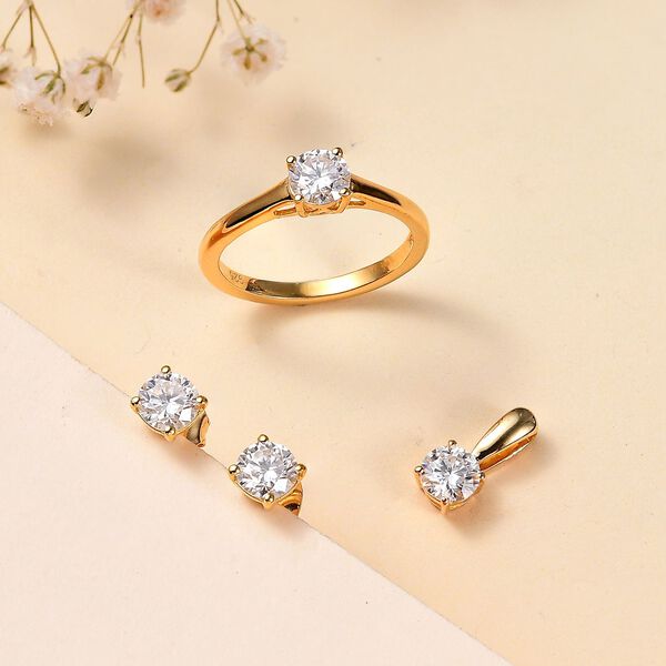 Funkelnde K&ouml;nigin- Moissanit Schmuckset, 925 Silber 750 Gelbgold Vermeil - 1,77 ct. image number 15