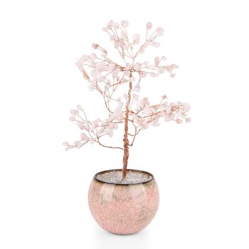 LIVMORE Edelsteinbaum mit 168 Rosenquarz Perlen Keramikschale ca. 18 cm Rosa